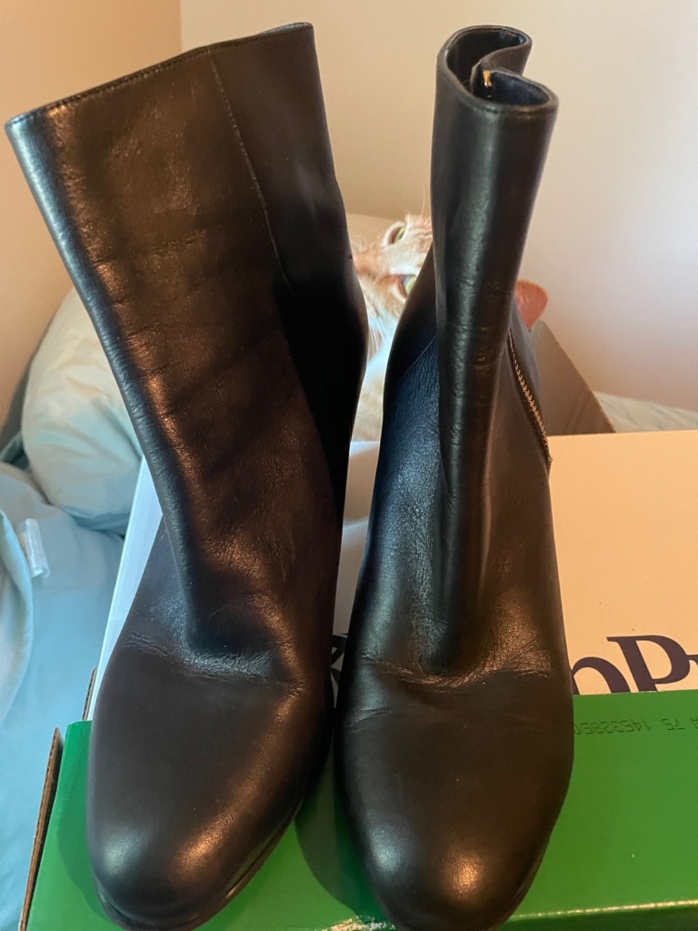 Michael Kors Black Leather Mid-Calf Ankle Boots with Side Zip
